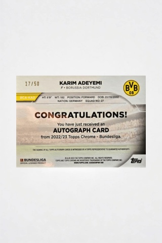 Adeyemi Autograf /50 BVB Topps Chrome Bundesliga 2022/23